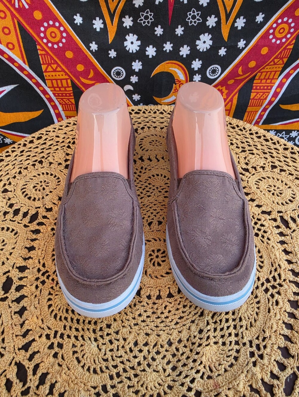 L.L.Bean Women's Brown Floral Slip-On Canvas Loafers Comfort Shoes Size 7 Medium